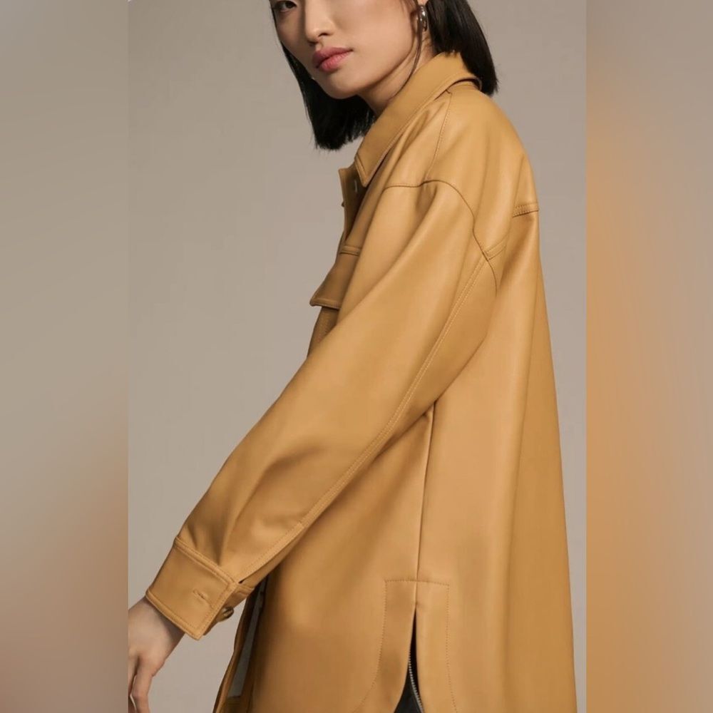 Anthropologie Maeve Faux Leather Oversized Shirt Jacket - Picture 3 of 15